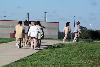 inmate education prisoners walking on prison grounds