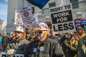 union membership protests right-to-work