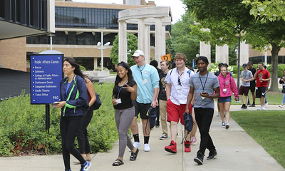 students on campus community college